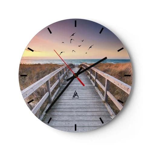 Wanduhr - Glasuhr - Holzsteg zum Strand bei Sonnenuntergang - 30x30cm - Der Raum für Auffliegen - Moderne Wanddekoration für Wohnzimmer, Küche und Schlafzimmer ARTTOR