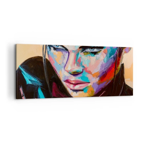 Bild auf Leinwand - Leinwandbild - Porträt einer Frau in lebendigen abstrakten Farben - 120x50cm - Wild im Herzen - Moderne Wanddekoration für Wohnzimmer und Schlafzimmer ARTTOR