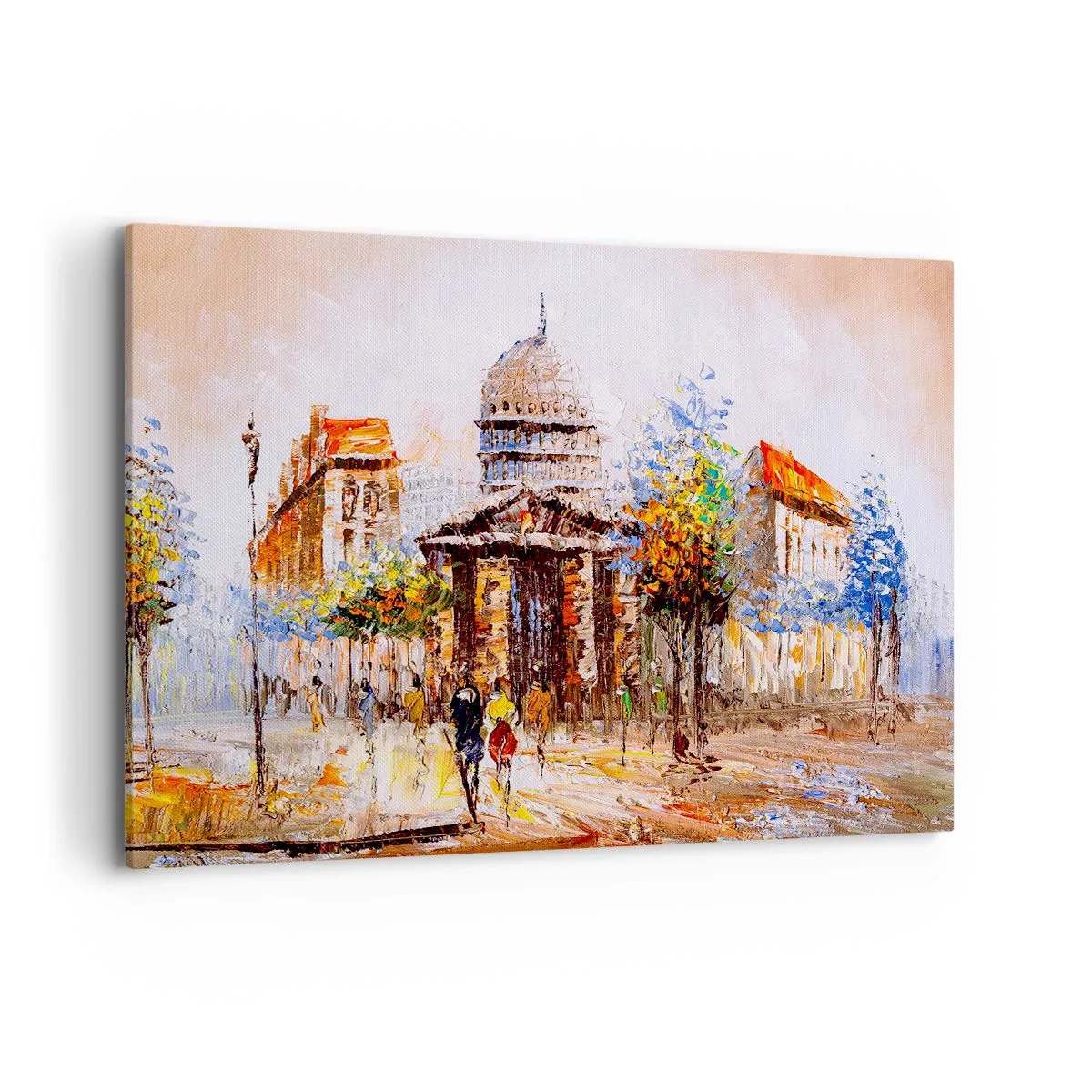 Bild auf Leinwand - Leinwandbild - Impressionistische Stadtszene mit historischem Gebäude - 120x80cm - Pariser Spaziergang - Moderne Wanddekoration für Wohnzimmer und Schlafzimmer ARTTOR