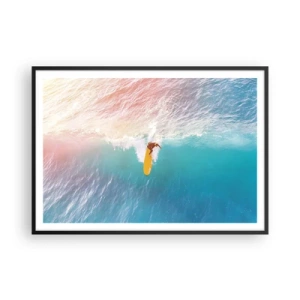 Poster in einem schwarzem Rahmen - Surfer auf einer Welle in Pastellfarben - 100x70cm - Der Ozeanreiter - Moderne Wanddekoration für Wohnzimmer und Schlafzimmer ARTTOR