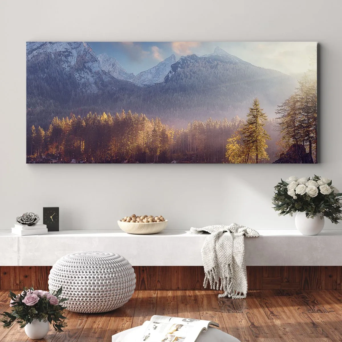 Bild auf Leinwand - Leinwandbild - In den Bergen und Tälern - 100x40 cm