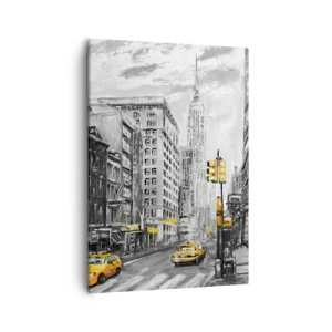Bild auf Leinwand - Leinwandbild - New Yorker Straße mit gelben Akzenten - 50x70cm - Eine New Yorker Geschichte - Moderne Wanddekoration für Wohnzimmer und Schlafzimmer ARTTOR