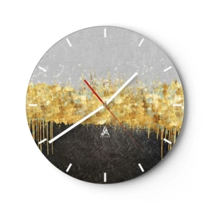 Wanduhr - Glasuhr - Goldene Reflexionen in einer künstlerischen Komposition vor einem schwarz-grauen Hintergrund - 30x30cm - Nach innen und nach oben - Moderne Wanddekoration für Wohnzimmer, Küche und Schlafzimmer ARTTOR