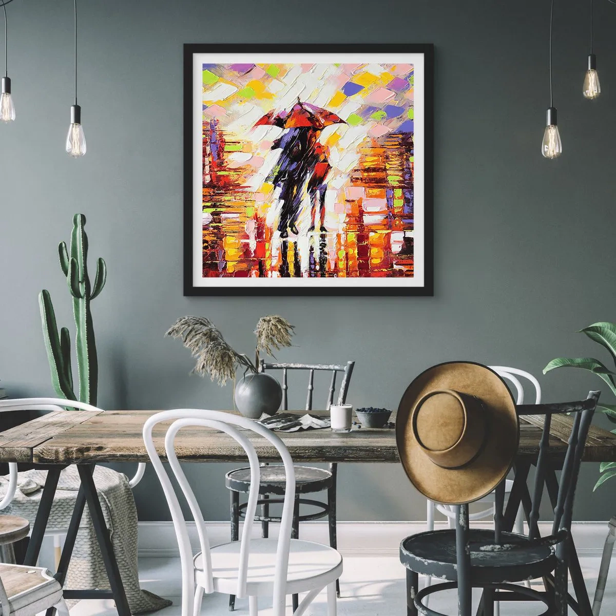 Poster in einem schwarzem Rahmen - Gemeinsam durch die Nacht und den Regen - 60x60 cm