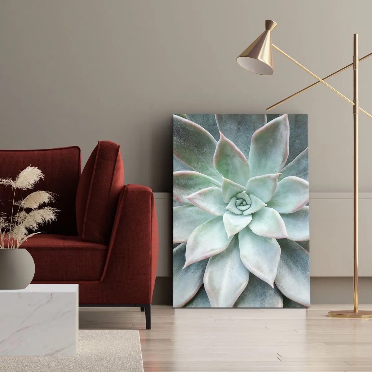 Bild auf Leinwand - Leinwandbild - Nahaufnahme einer grünen Sukkulente - 70x100cm - Das Herz der Wüste - Moderne Wanddekoration für Wohnzimmer und Schlafzimmer ARTTOR