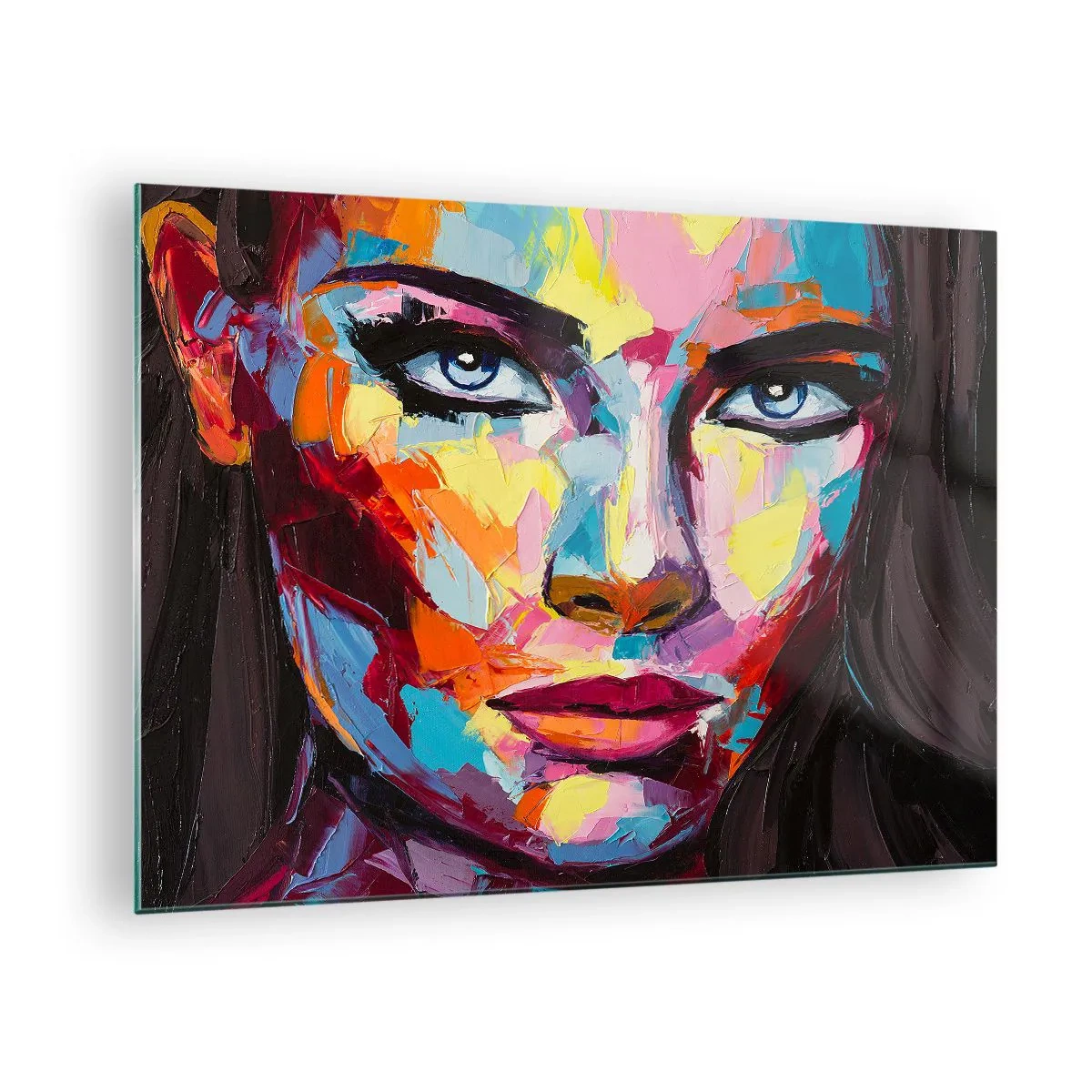 Glasbild - Bild auf glas - Farbenfrohes Porträt einer Frau im abstrakten Stil - 70x50cm - Auch die Seele ist bunt - Moderne Wanddekoration für Wohnzimmer und Schlafzimmer ARTTOR