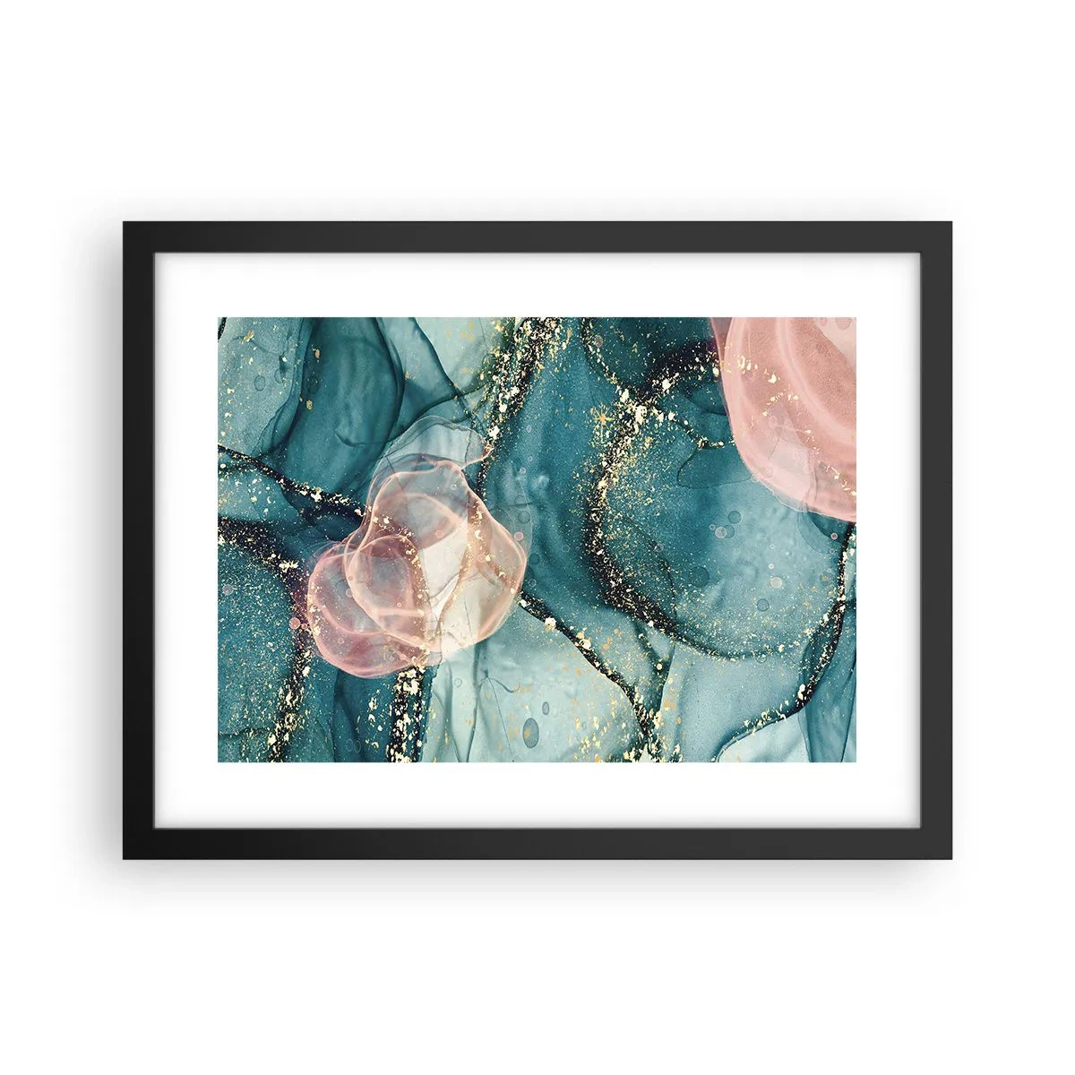Poster in einem schwarzem Rahmen - Seidenblau, Tüllrosa - 40x30 cm