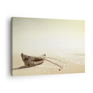 Bild auf Leinwand - Leinwandbild - Altes Fischerboot an einem Sandstrand - 70x50cm - Erinnerung an die Südsee - Moderne Wanddekoration für Wohnzimmer und Schlafzimmer ARTTOR