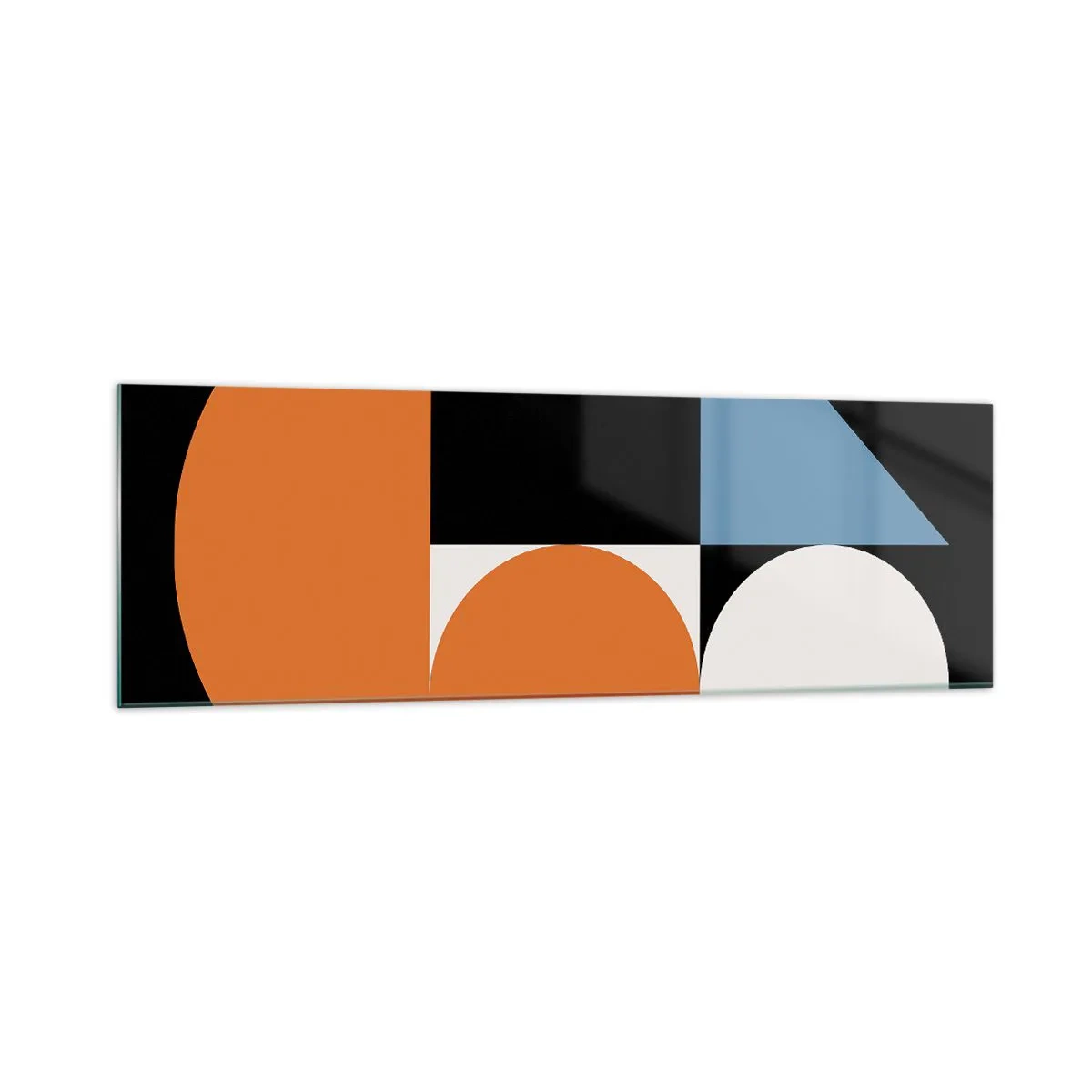 Glasbild - Bild auf glas - Geometrisches Muster mit bunten Formen auf schwarzem Hintergrund - 160x50cm - Bebilderte Anordnung - Moderne Wanddekoration für Wohnzimmer und Schlafzimmer ARTTOR
