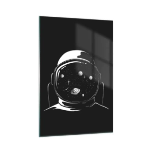 Glasbild - Bild auf glas - Ein minimalistischer Astronautenhelm mit Blick ins Weltall - 70x100cm - Schöne Aussicht - Moderne Wanddekoration für Wohnzimmer und Schlafzimmer ARTTOR
