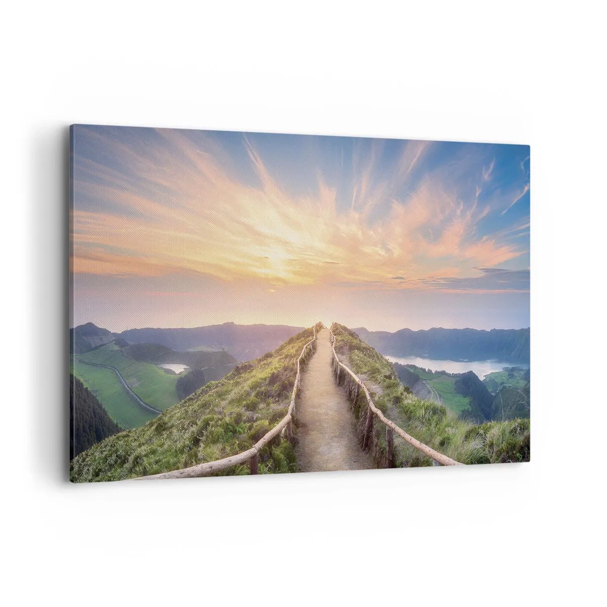 Bild auf Leinwand - Leinwandbild - Ein malerischer Weg auf einem Hügel mit Blick auf den Sonnenuntergang - 100x70cm - Nah am Himmel - Moderne Wanddekoration für Wohnzimmer und Schlafzimmer ARTTOR