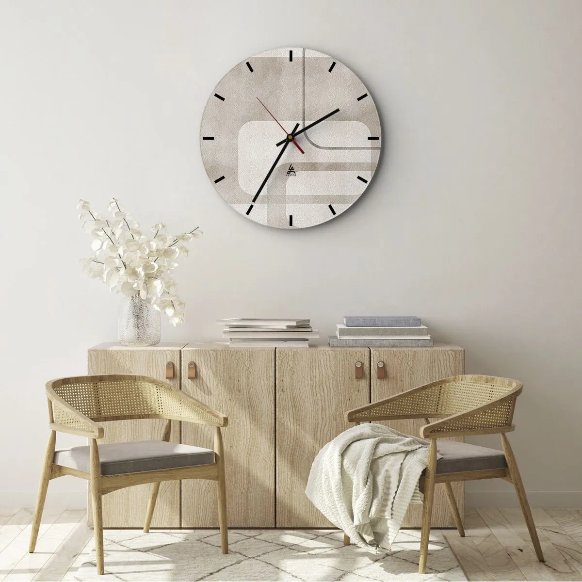 Wanduhr - Glasuhr - Ein minimalistisches geometrisches Muster in Beigetönen - 30x30cm - Geometrische Fuge - Moderne Wanddekoration für Wohnzimmer, Küche und Schlafzimmer ARTTOR
