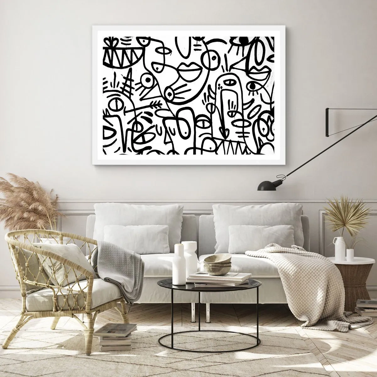 Poster in einem weißen Rahmen - Gesichter und Luftspiegelungen - 50x40 cm