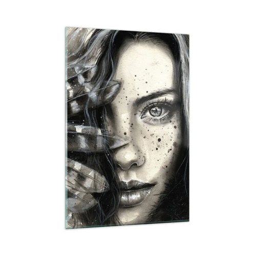 Glasbild - Bild auf glas - Künstlerisches Frauenporträt mit abstrakten Details - 80x120cm - Wilde Schönheit - Moderne Wanddekoration für Wohnzimmer und Schlafzimmer ARTTOR