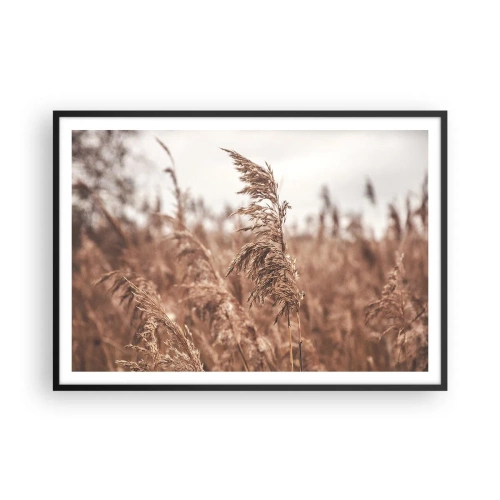 Poster in einem schwarzem Rahmen - Goldene Gräser vor dem Hintergrund der Herbstlandschaft - 100x70cm - Auf den Feldern ist es schon Herbst - Moderne Wanddekoration für Wohnzimmer und Schlafzimmer ARTTOR