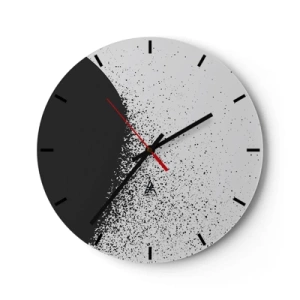 Wanduhr - Glasuhr - Schwarz-weißes abstraktes Muster mit verstreuten Punkten - 30x30cm - Bewegung von Molekülen - Moderne Wanddekoration für Wohnzimmer, Küche und Schlafzimmer ARTTOR