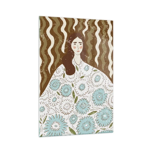 Glasbild - Bild auf glas - Porträt im floralen Gewand - 70x100 cm