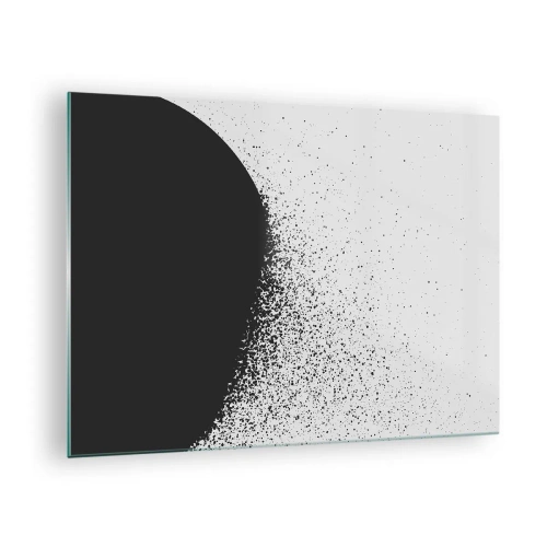 Glasbild - Bild auf glas - Abstraktion einer schwarzen Masse, die auf weißem Hintergrund auseinanderfällt - 70x50cm - Bewegung von Molekülen - Moderne Wanddekoration für Wohnzimmer und Schlafzimmer ARTTOR