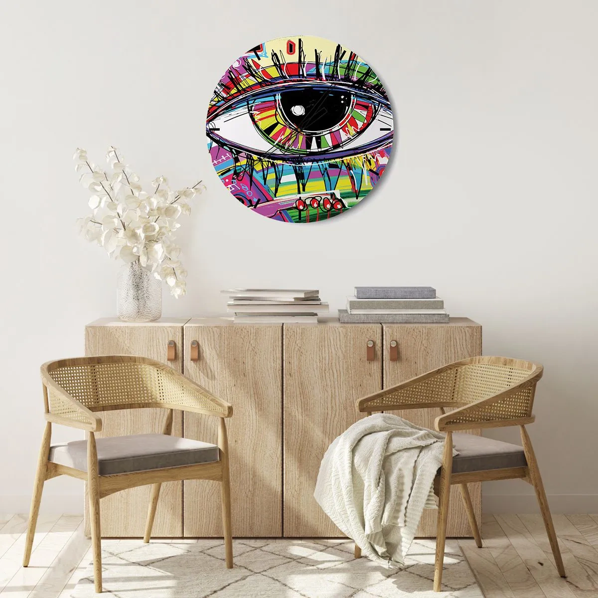 Wanduhr - Glasuhr - Buntes Auge - bunte Seele - 40x40 cm