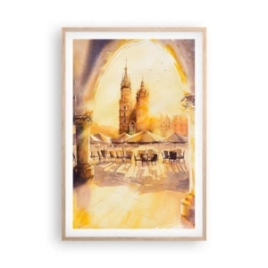 Poster in einem Rahmen aus heller Eiche - Östlich über dem Krakauer Marktplatz - 61x91 cm