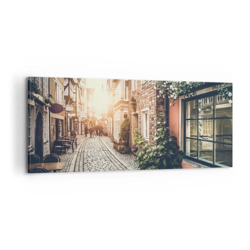 Bild auf Leinwand - Leinwandbild - Rosenallee im rosa Schein - 100x40 cm