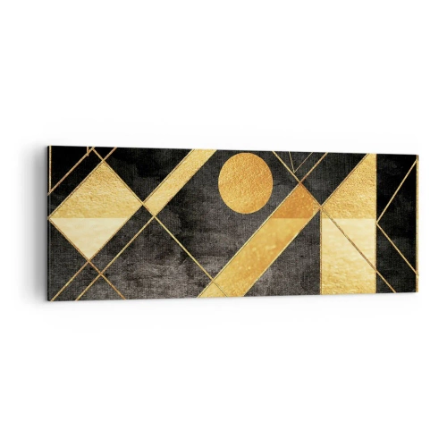 Bild auf Leinwand - Leinwandbild - Geometrische Formen in Gold- und Schwarztönen - 140x50cm - Die Sonne der Wüste - Moderne Wanddekoration für Wohnzimmer und Schlafzimmer ARTTOR