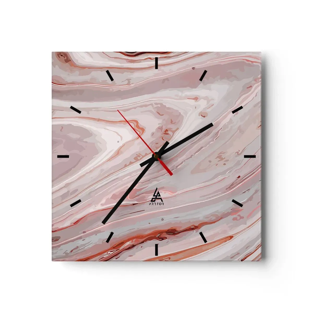 Wanduhr - Glasuhr - Abstrakte Wellen in zarten Rosa- und Beigetönen - 30x30cm - Rosa Flüssigkeit - Moderne Wanddekoration für Wohnzimmer und Schlafzimmer ARTTOR