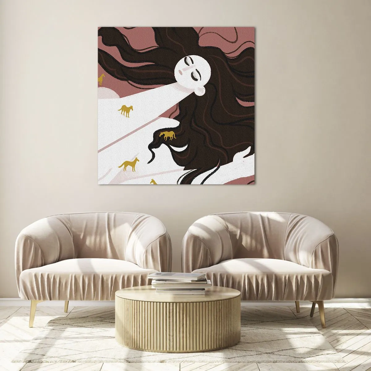 Glasbild - Bild auf glas - Traum von einem goldenen Pferd - 70x70 cm