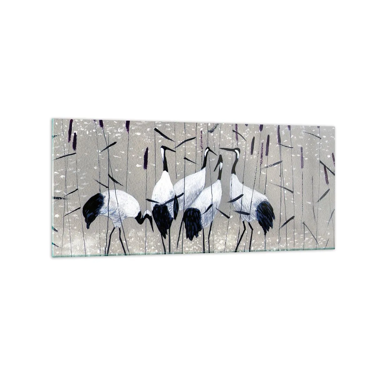 Glasbild - Bild auf glas - Reiher im Gras vor einem friedlichen Hintergrund - 120x50cm - Unter ihren eigenen - Moderne Wanddekoration für Wohnzimmer und Schlafzimmer ARTTOR