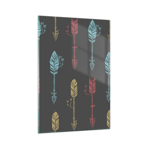 Glasbild - Bild auf glas - Stilisiertes Pfeilmuster in Pastellfarben auf dunklem Hintergrund - 80x120cm - In der Verordnung - Moderne Wanddekoration für Wohnzimmer und Schlafzimmer ARTTOR
