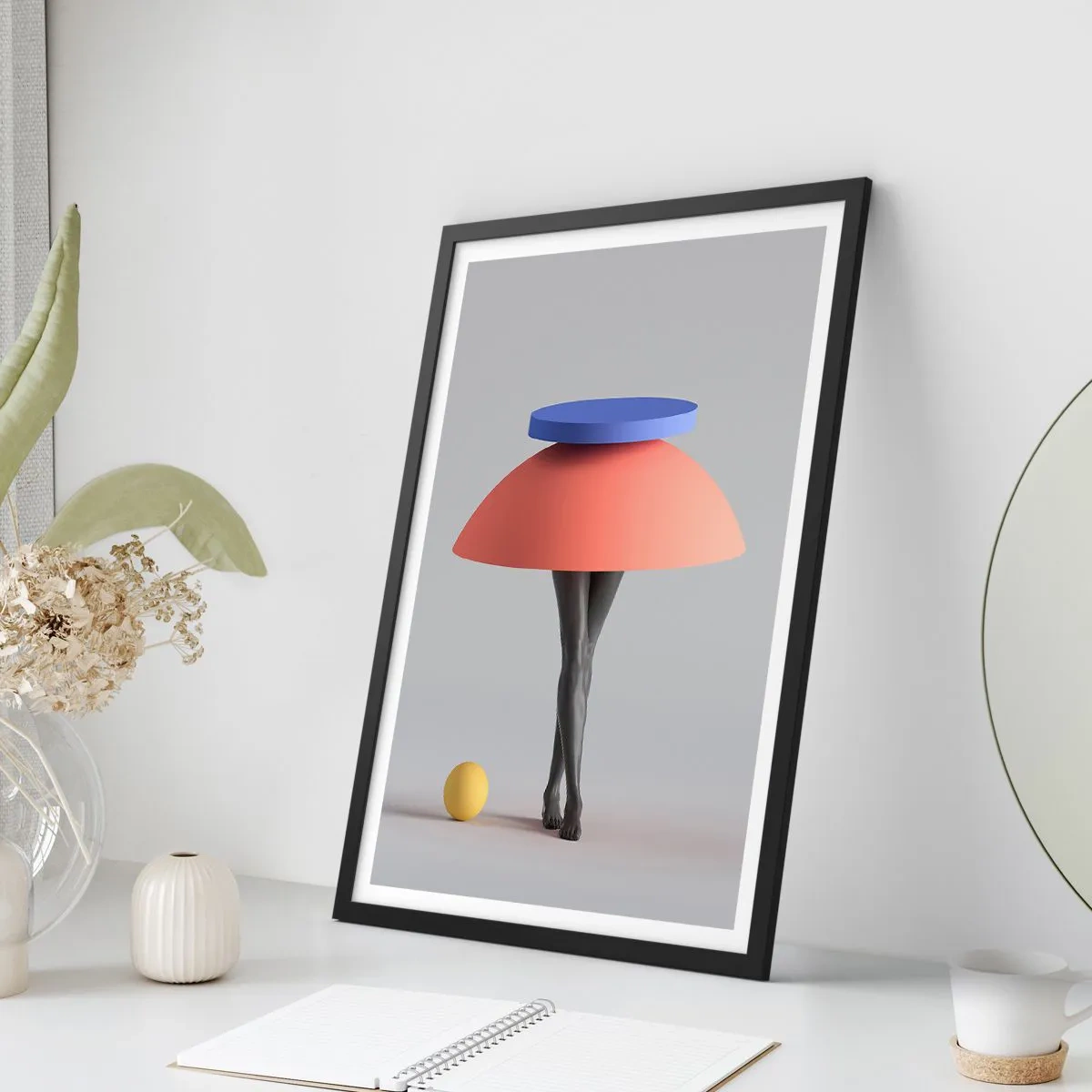 Poster in einem schwarzem Rahmen - Surrealistische Figur mit geometrischen Formen - 50x70cm - Surrealistische Komposition - Moderne Wanddekoration für Wohnzimmer und Schlafzimmer ARTTOR