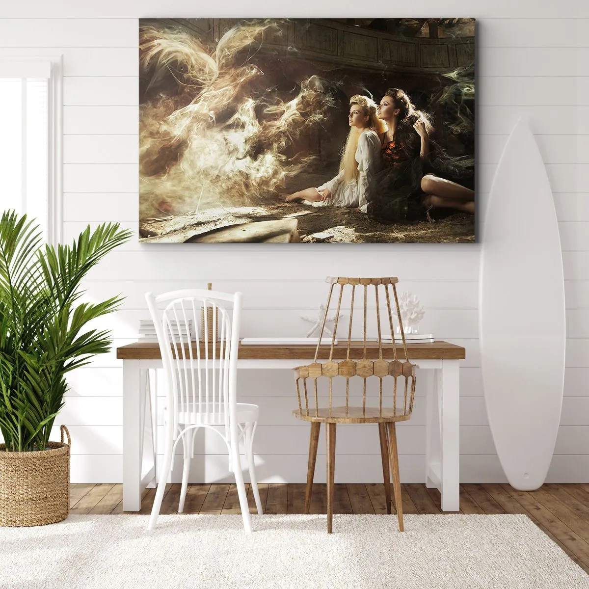 Bild auf Leinwand - Leinwandbild - Zwei Frauen in einer magischen Umgebung mit ätherischen Lichteffekten. - 70x50cm - Und es gab Poesie - Moderne Wanddekoration für Wohnzimmer und Schlafzimmer ARTTOR
