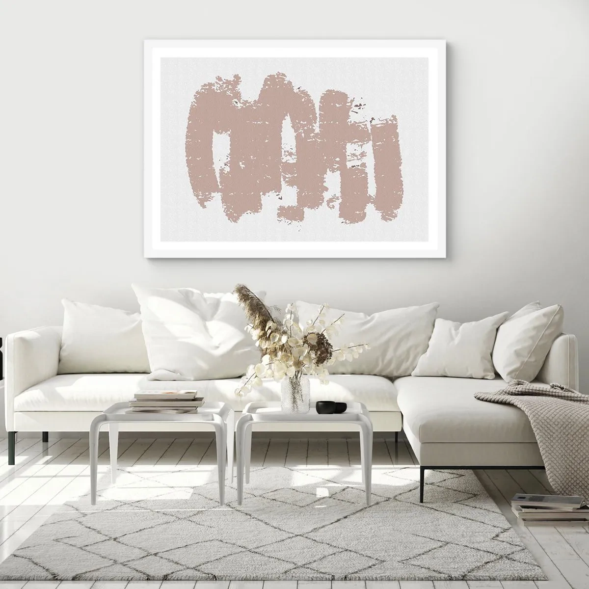 Poster in einem weißen Rahmen - Abstraktion in zartem Rosa - 70x50 cm