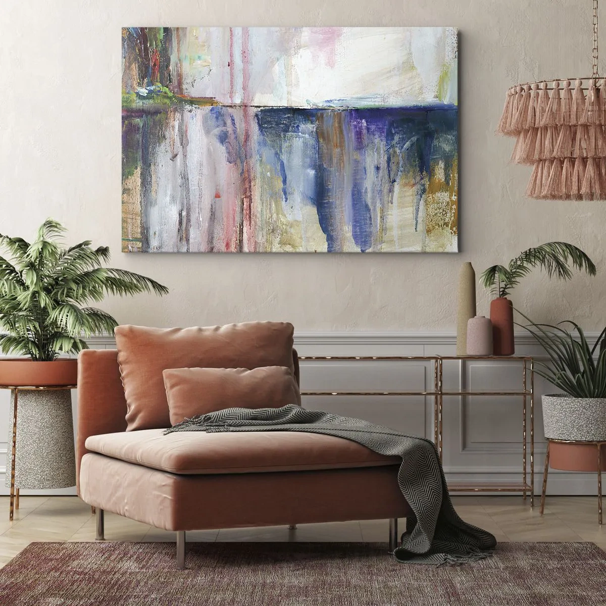 Bild auf Leinwand - Leinwandbild - Eine abstrakte Farbkomposition mit Reflexionseffekt auf der Leinwand. - 120x80cm - Bunte Eindrücke und Assoziationen - Moderne Wanddekoration für Wohnzimmer und Schlafzimmer ARTTOR