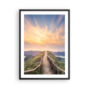 Poster in einem schwarzem Rahmen - Hügelpfad mit Blick auf Sonnenuntergang und Berge - 50x70cm - Nah am Himmel - Moderne Wanddekoration für Wohnzimmer und Schlafzimmer ARTTOR