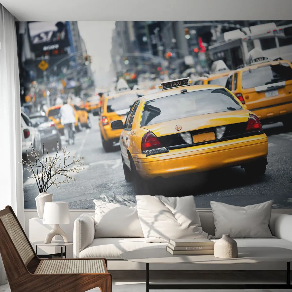 Fototapete Premium Sand - Nur in dieser Stadt - Stadt, New York, Taxi - 300x210 cm