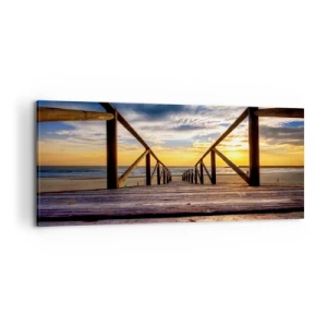 Bild auf Leinwand - Leinwandbild - Direkt zum ruhigen Strand bei Sonnenuntergang - 100x40 cm