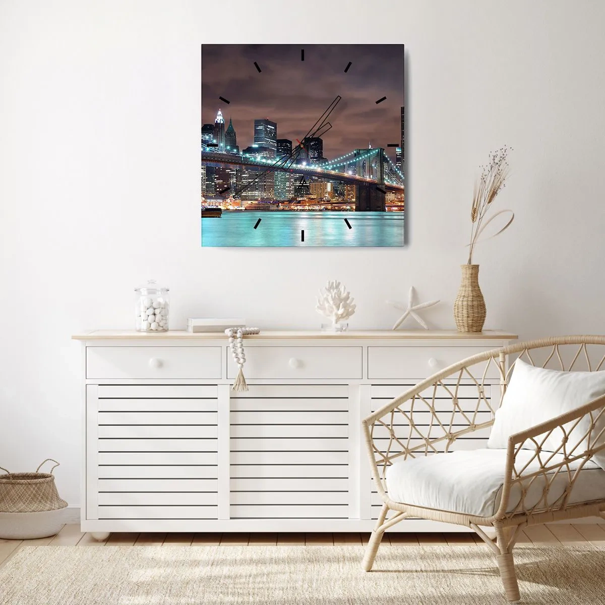 Wanduhr - Glasuhr - Lichter der Großstadt - 30x30 cm