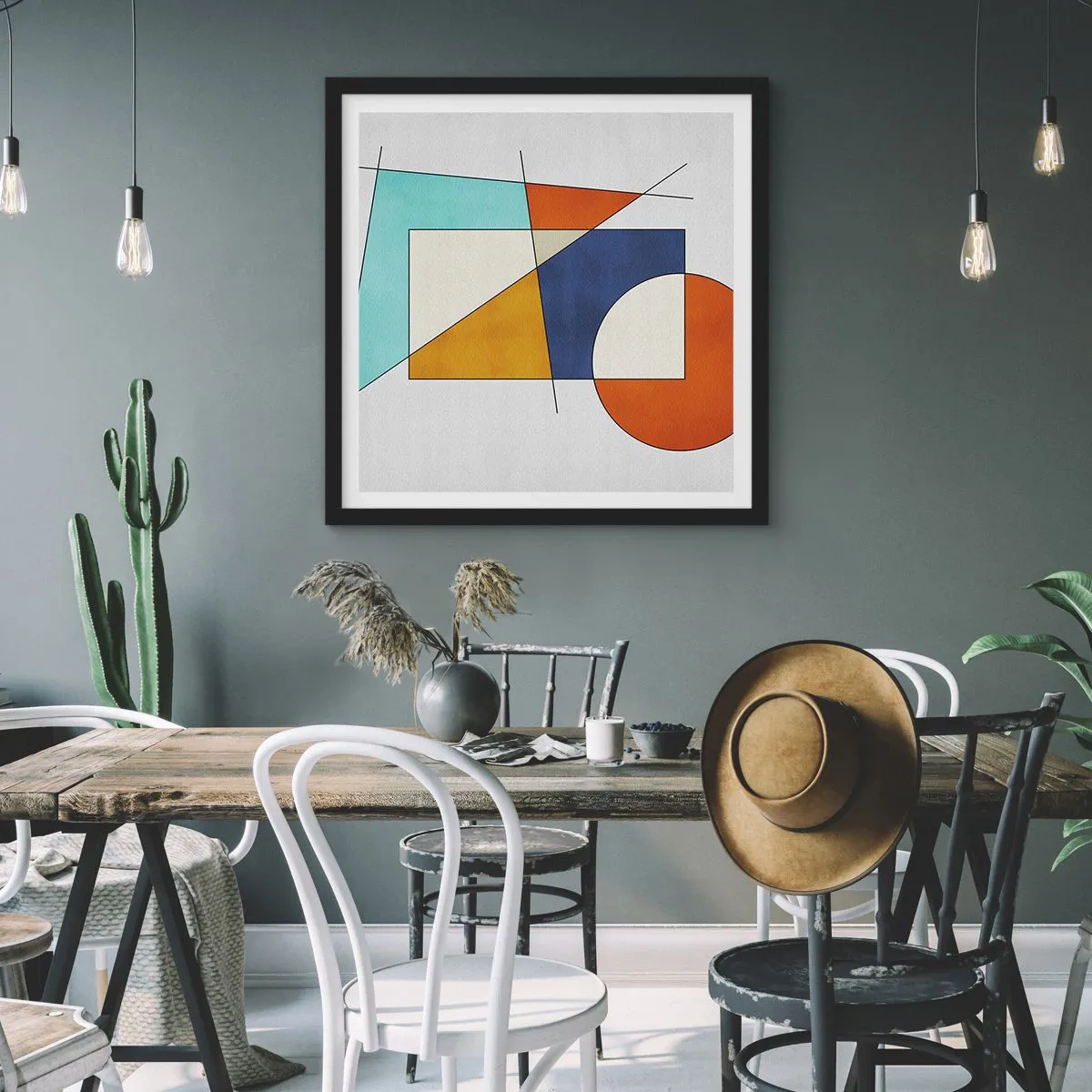 Poster in einem schwarzem Rahmen - Abstraktion: modernistisches Spiel - 60x60 cm