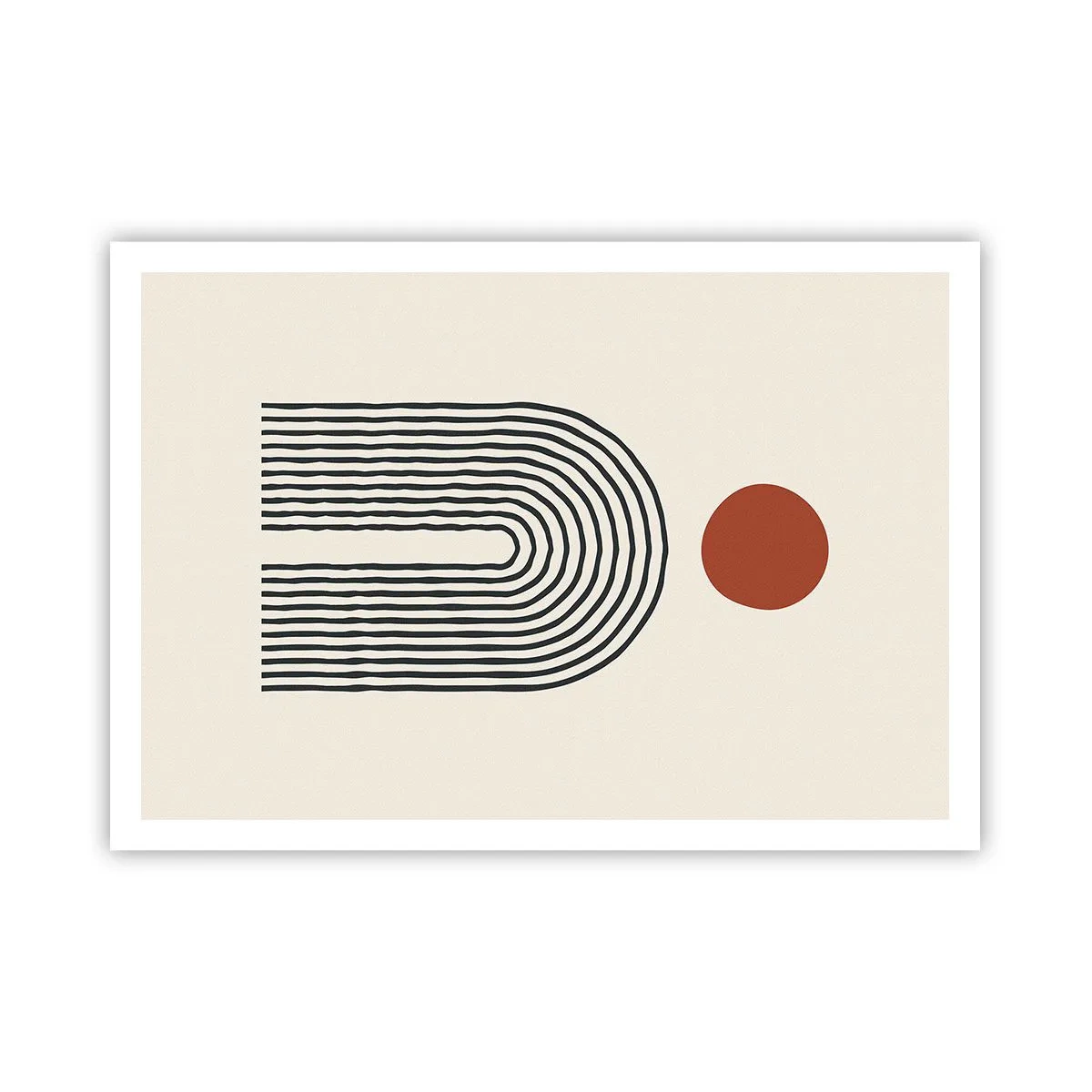 Poster - Modernes abstraktes Muster mit Linien und einem roten Kreis - 100x70cm - Magnetismus von Formen und Farben - Moderne Wanddekoration für Wohnzimmer und Schlafzimmer ARTTOR