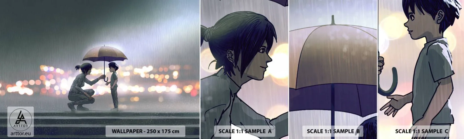 Fototapetenmuster Standard Eco - Und jetzt ist alles in Ordnung - Für Kinder, Familie, Regenschirm - 100x30 cm