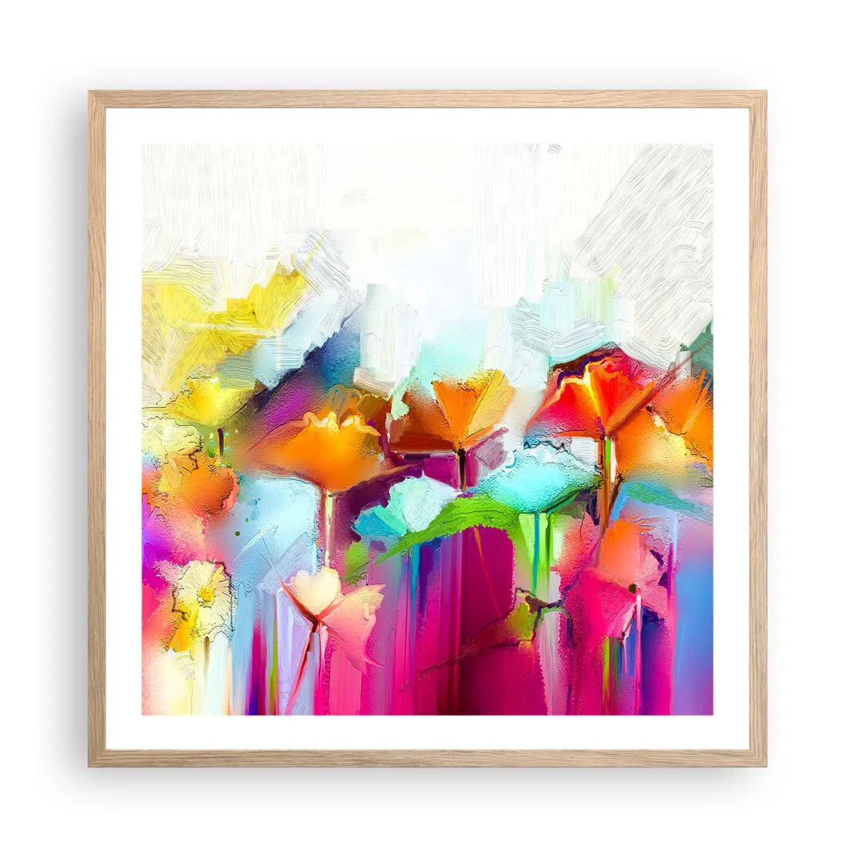 Poster in einem Rahmen aus heller Eiche - Der Regenbogen ist aufgeblüht - 60x60 cm