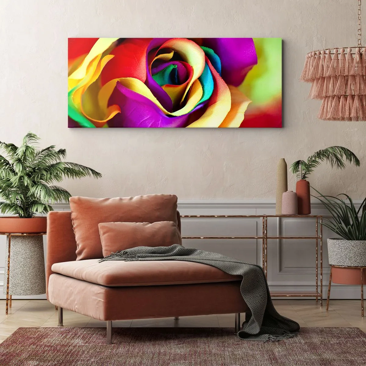 Bild auf Leinwand - Leinwandbild - Eine bunte Rose in Regenbogenfarben - 140x50cm - Es ist unmöglich - Moderne Wanddekoration für Wohnzimmer und Schlafzimmer ARTTOR