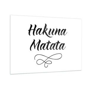 Glasbild - Bild auf glas - Hakuna Matata Schriftzug mit dekorativem Akzent auf weißem Hintergrund - 100x70cm - Bester Ratschlag - Moderne Wanddekoration für Wohnzimmer und Schlafzimmer ARTTOR