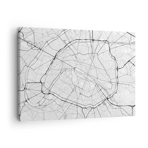 Bild auf Leinwand - Leinwandbild - Minimalistischer Stadtplan in Schwarz-Weiß - 70x50cm - Pariser Blume - Moderne Wanddekoration für Wohnzimmer und Schlafzimmer ARTTOR