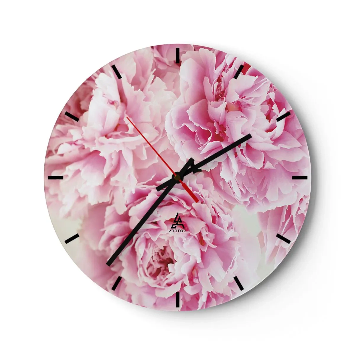 Wanduhr - Glasuhr - Rosa Pfingstrose Blumen auf weißem Hintergrund - 30x30cm - In rosa Glamour - Moderne Wanddekoration für Wohnzimmer, Küche und Schlafzimmer ARTTOR