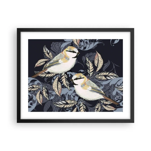 Poster in einem schwarzem Rahmen - Gelb-blauer Triller - 50x40 cm