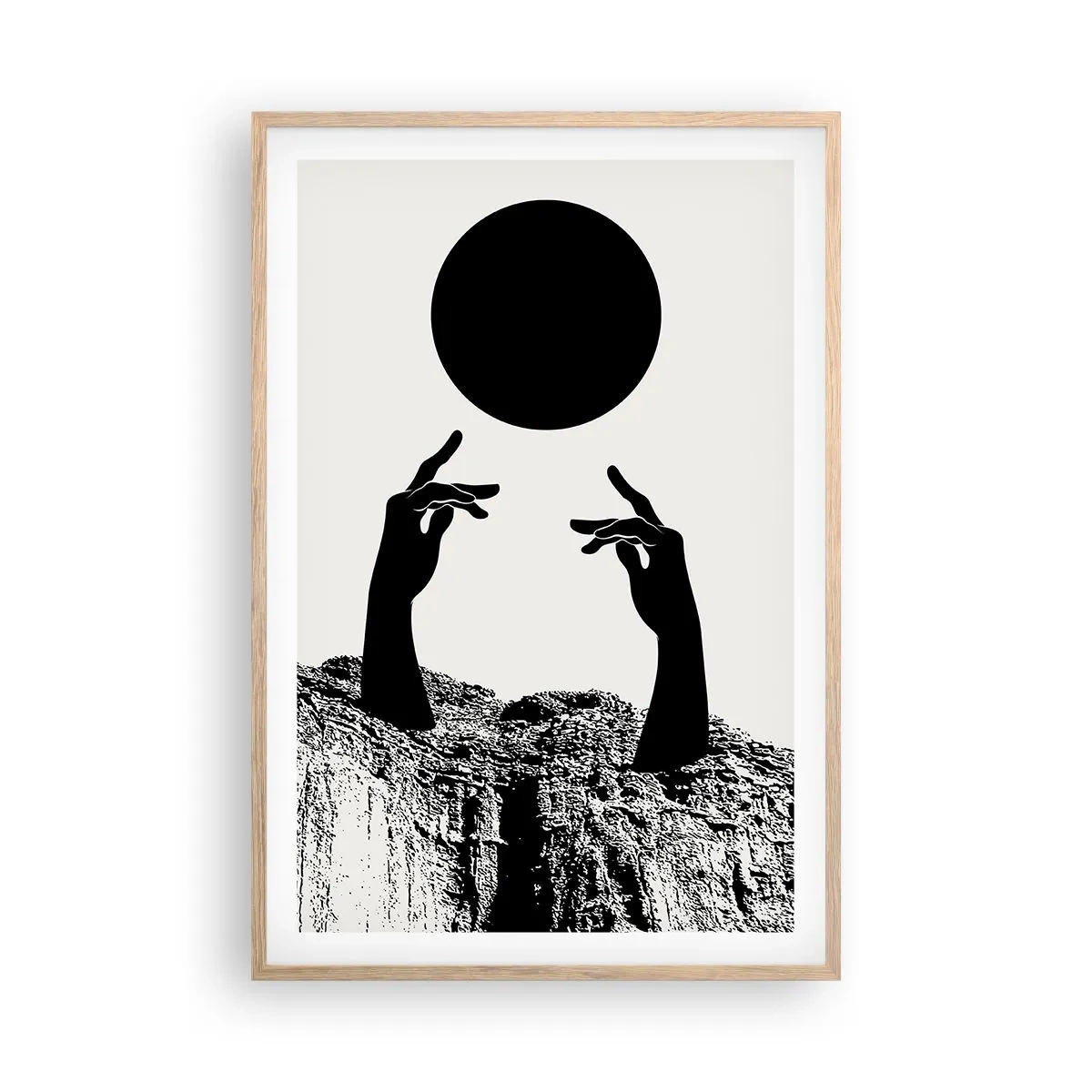 Poster in einem Rahmen aus heller Eiche - Surrealistische Komposition: die Sonne und der Rest - 61x91 cm