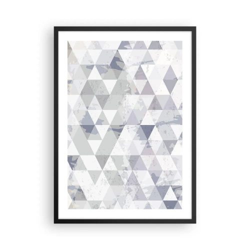 Poster in einem schwarzem Rahmen - Geometrisches Muster aus Dreiecken in Grautönen - 50x70cm - Im Rhythmus auf drei - Moderne Wanddekoration für Wohnzimmer und Schlafzimmer ARTTOR
