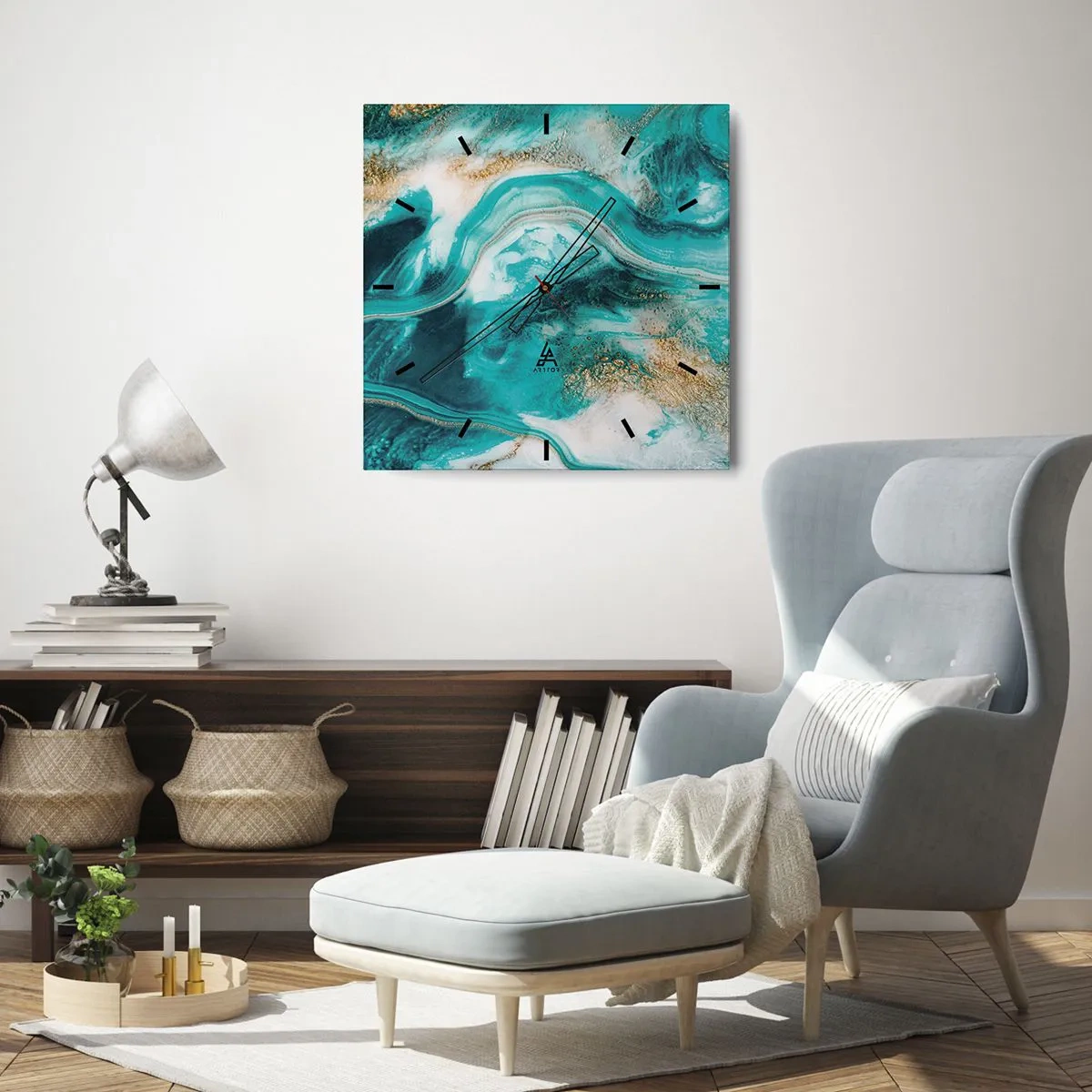 Wanduhr - Glasuhr - Der Fluss aus Gold - 40x40 cm